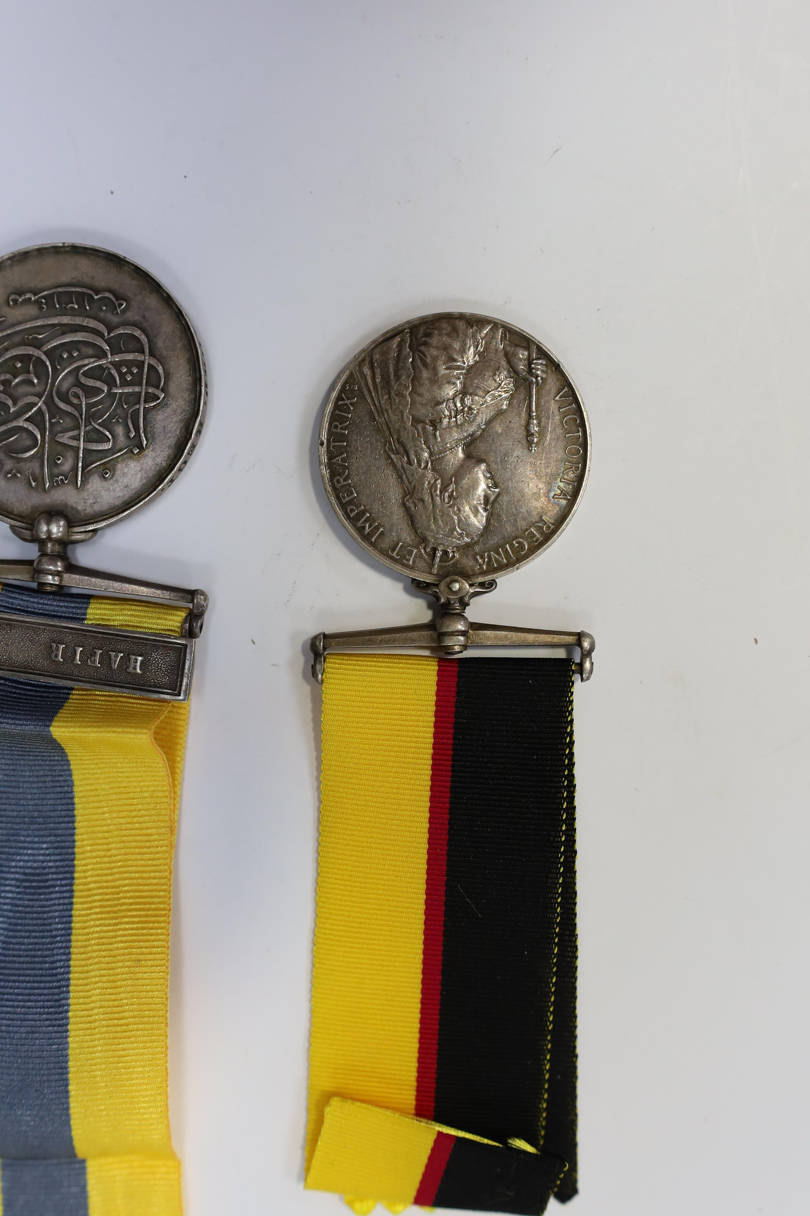 A Queen's Sudan / Khedive's Sudan (Hafir) Medal group of two to 4516 L Cpl W.J.Lee, Nth Stafford Rgt